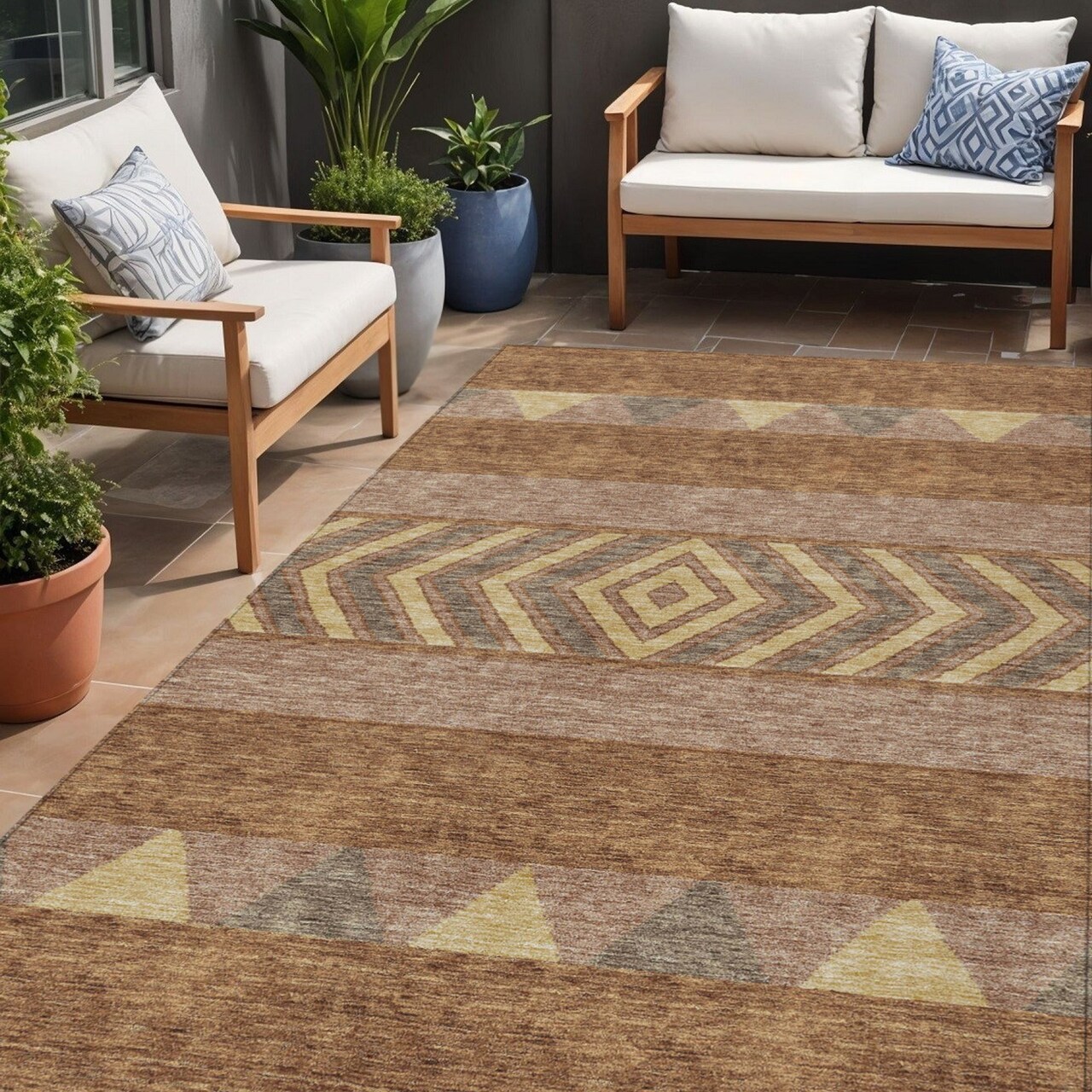 Edge Collections - 5' x 8' - Orange - Southwestern Washable Area Rug for Indoor and Outdoor Spaces - 1 Piece